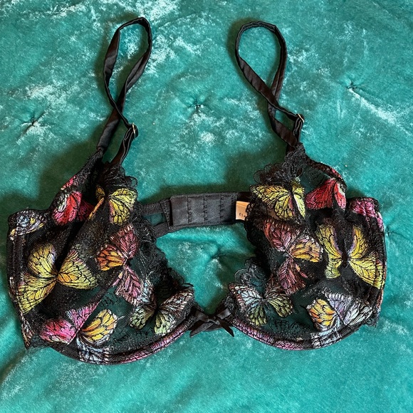 🦋 BUTTERFLY EMBROIDERY PLUNGE DEMI BRA 🦋 🌺💎Fleur du Mal 💎🌺 32DD - Picture 6 of 10